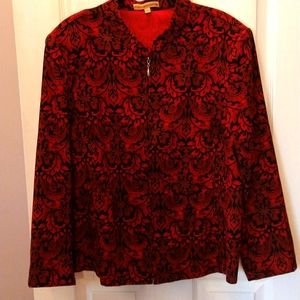 Jacket, Red & Black Print with Invisible Zipper, Size XL